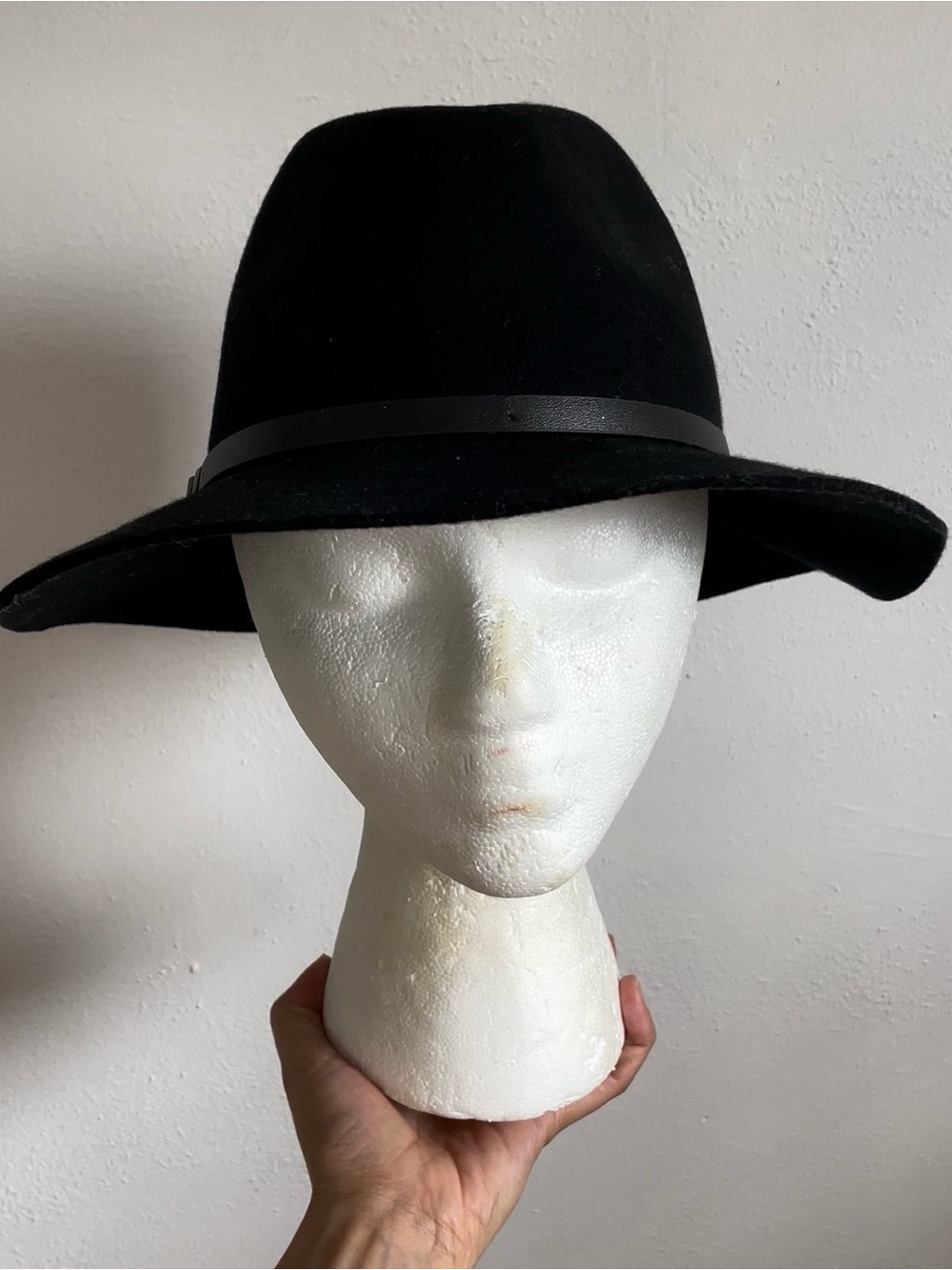 Banana Republic Black Wool Felt Wide Brim Fedora Hat S/M Boho Panama Rancher